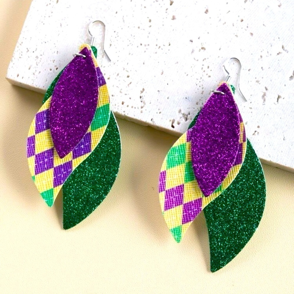 Mardi Gras Triple Leaf Earrings
